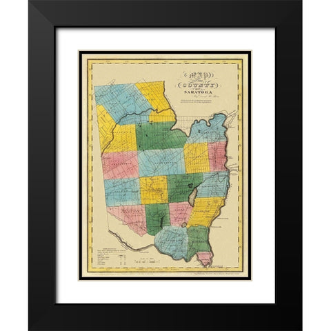 Saratoga New York - Burr 1829 Black Modern Wood Framed Art Print with Double Matting by Burr