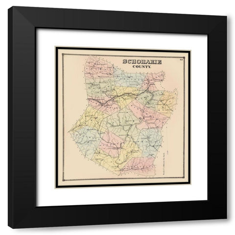 Schoharie New York - Burr 1866 Black Modern Wood Framed Art Print with Double Matting by Burr