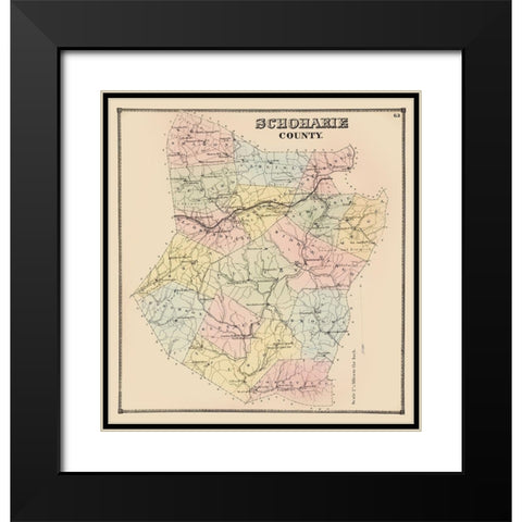 Schoharie New York - Burr 1866 Black Modern Wood Framed Art Print with Double Matting by Burr