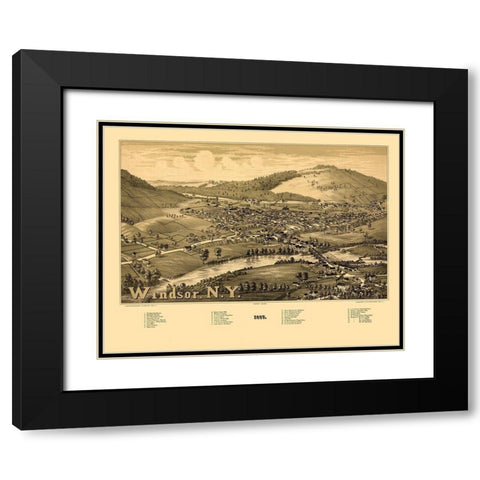 Windsor New York - Burleigh 1887 Black Modern Wood Framed Art Print with Double Matting by Burleigh