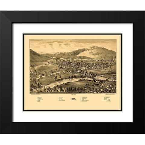 Windsor New York - Burleigh 1887 Black Modern Wood Framed Art Print with Double Matting by Burleigh