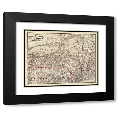New York - Cram 1875 Black Modern Wood Framed Art Print with Double Matting by Cram