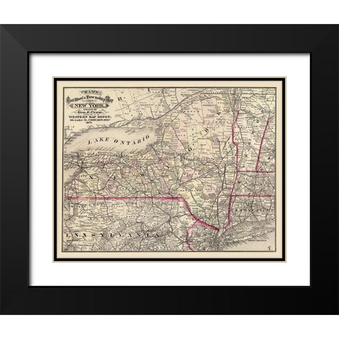 New York - Cram 1875 Black Modern Wood Framed Art Print with Double Matting by Cram