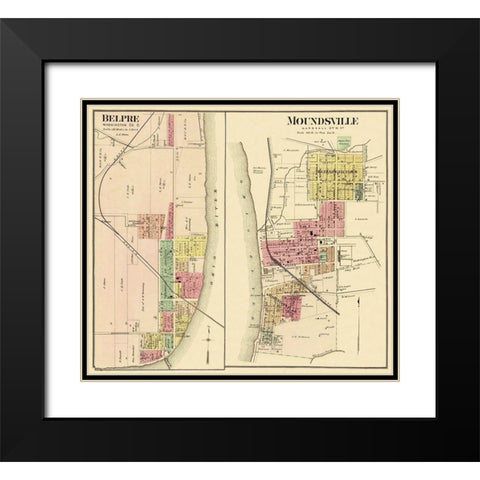 Belpre, Moundsville Ohio Landowner - Hayes 1877 Black Modern Wood Framed Art Print with Double Matting by Hayes