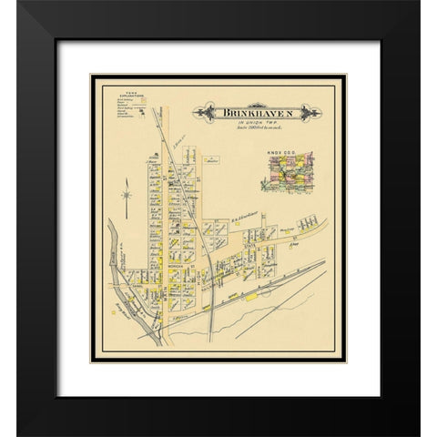 Brinkhaven Ohio Landowner - Cadwell 1896 Black Modern Wood Framed Art Print with Double Matting by Cadwell