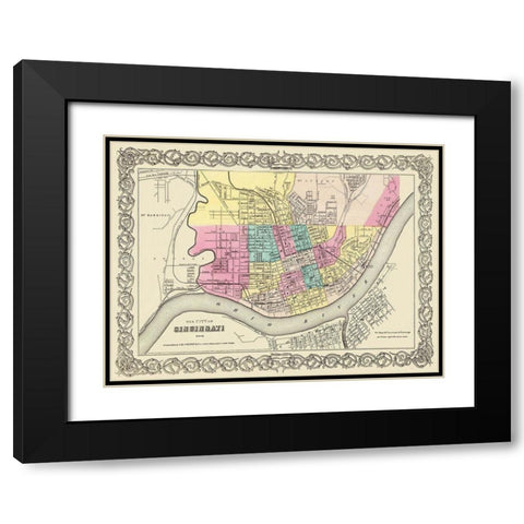 Cincinnati Ohio - Colton 1855 Black Modern Wood Framed Art Print with Double Matting by Colton