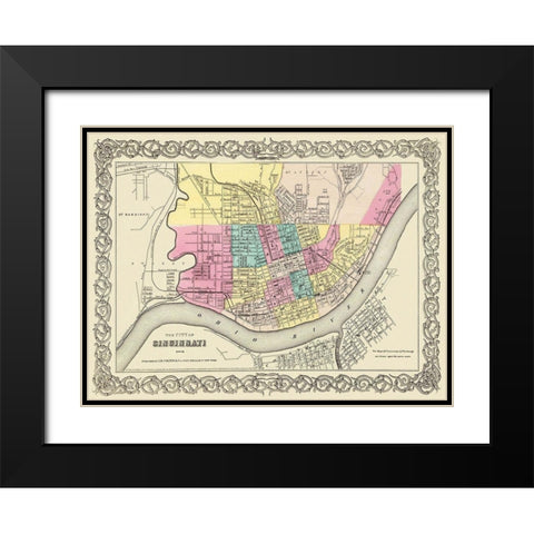 Cincinnati Ohio - Colton 1855 Black Modern Wood Framed Art Print with Double Matting by Colton