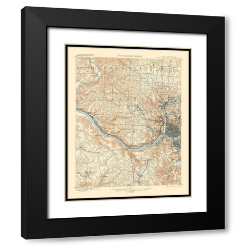 Cincinnati West Ohio Kentucky Quad - USGS 1900 Black Modern Wood Framed Art Print with Double Matting by USGS