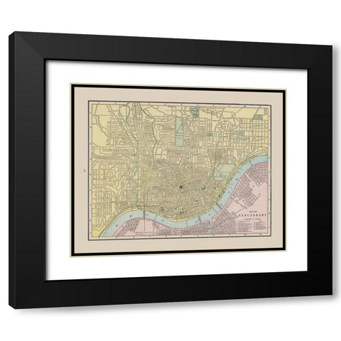Cincinnati Ohio - Cram 1892 Black Modern Wood Framed Art Print with Double Matting by Cram