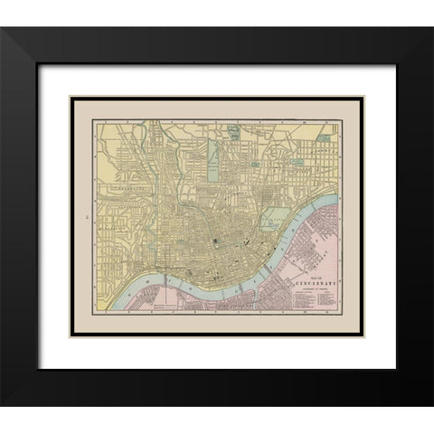 Cincinnati Ohio - Cram 1892 Black Modern Wood Framed Art Print with Double Matting by Cram