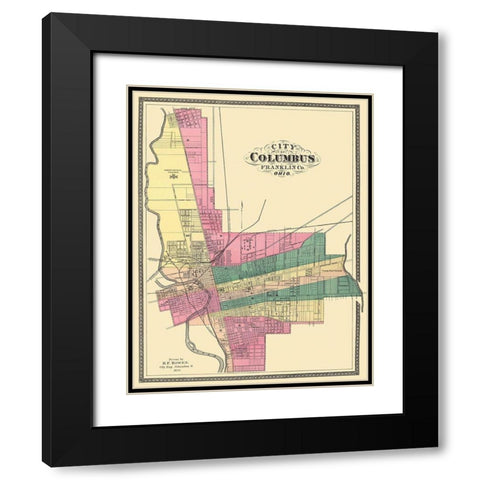 Columbus Ohio - Bowen 1872 Black Modern Wood Framed Art Print with Double Matting by Bowen