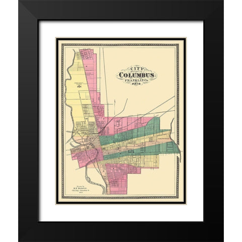 Columbus Ohio - Bowen 1872 Black Modern Wood Framed Art Print with Double Matting by Bowen