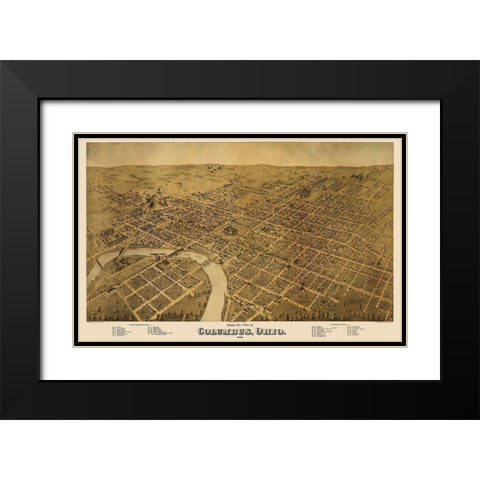 Columbus Ohio - Strobridge 1872 Black Modern Wood Framed Art Print with Double Matting by Strobridge