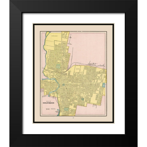 Columbus Ohio - Cram 1892 Black Modern Wood Framed Art Print with Double Matting by Cram