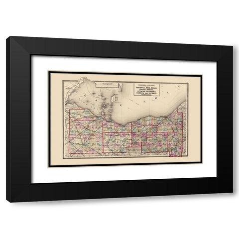 Ohio North Ohio - Walling 1872 Black Modern Wood Framed Art Print with Double Matting by Walling