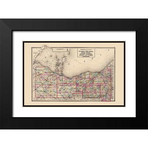 Ohio North Ohio - Walling 1872 Black Modern Wood Framed Art Print with Double Matting by Walling