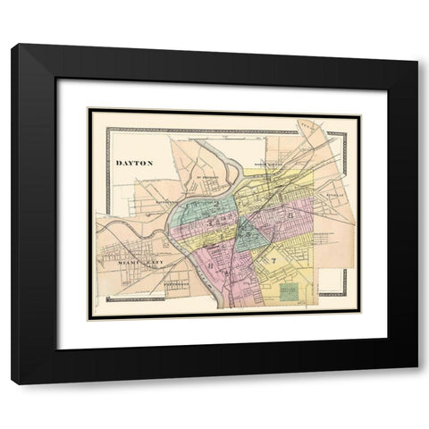 Dayton Ohio - Walling 1876 Black Modern Wood Framed Art Print with Double Matting by Walling