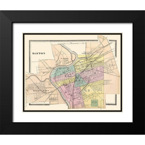 Dayton Ohio - Walling 1876 Black Modern Wood Framed Art Print with Double Matting by Walling