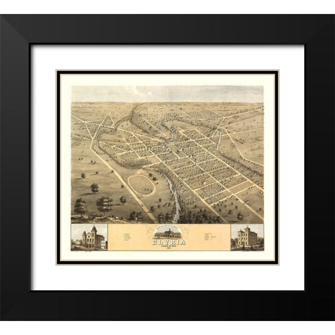 Elyria Ohio - Huger 1868 Black Modern Wood Framed Art Print with Double Matting by Huger