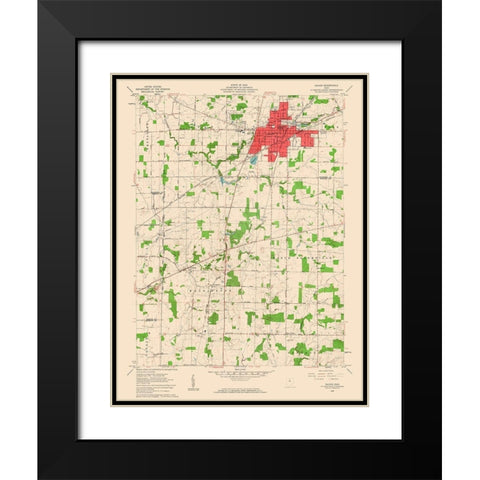 Galion Ohio Quad - USGS 1960 Black Modern Wood Framed Art Print with Double Matting by USGS