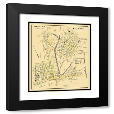 Howard, Millwood Ohio Landowner - Caldwell 1896 Black Modern Wood Framed Art Print with Double Matting by Caldwell
