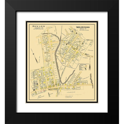 Howard, Millwood Ohio Landowner - Caldwell 1896 Black Modern Wood Framed Art Print with Double Matting by Caldwell