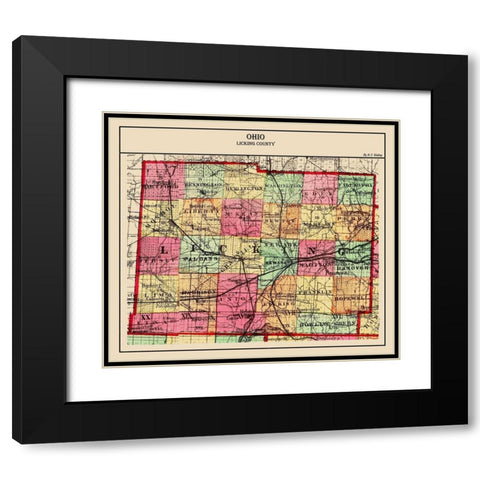 Licking Ohio - Walling 1872 Black Modern Wood Framed Art Print with Double Matting by Walling