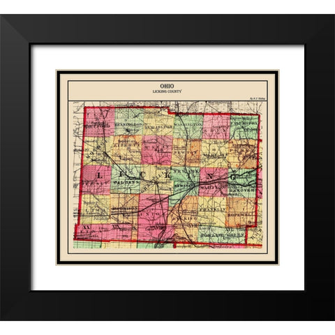 Licking Ohio - Walling 1872 Black Modern Wood Framed Art Print with Double Matting by Walling