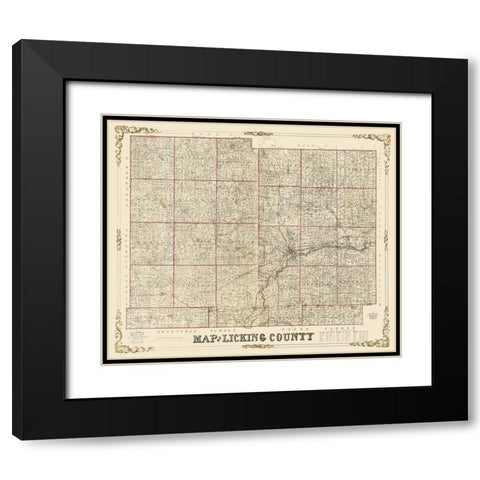Licking County Ohio - Roell 1854 Black Modern Wood Framed Art Print with Double Matting by Roell