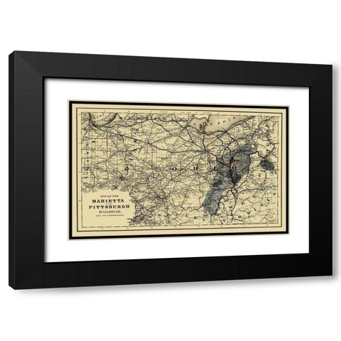 Marietta and Pittsburgh Railroad - Colton 1871 Black Modern Wood Framed Art Print with Double Matting by Colton