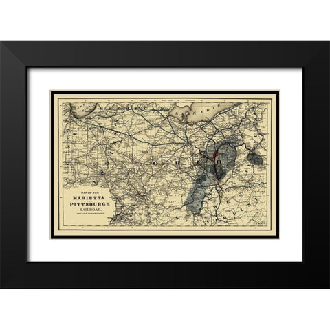 Marietta and Pittsburgh Railroad - Colton 1871 Black Modern Wood Framed Art Print with Double Matting by Colton