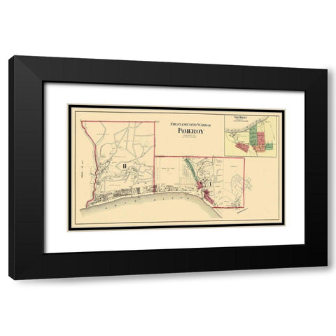 Pomeroy, New Haven Ohio Landowner - Hayes 1877 Black Modern Wood Framed Art Print with Double Matting by Hayes