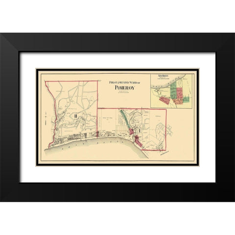 Pomeroy, New Haven Ohio Landowner - Hayes 1877 Black Modern Wood Framed Art Print with Double Matting by Hayes