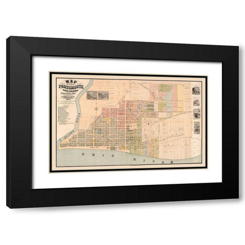 Portsmouth Ohio -Evans 1868 Black Modern Wood Framed Art Print with Double Matting by Evans