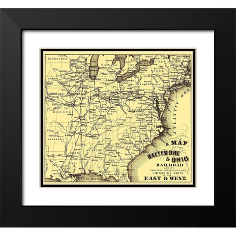 Baltimore and Ohio Railroad - Hoen 1860 Black Modern Wood Framed Art Print with Double Matting by Hoen