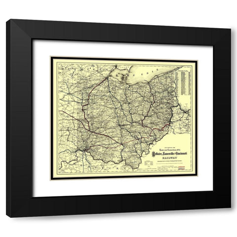 Bellaire, Zanesville and Cincinatti Railway 1883 Black Modern Wood Framed Art Print with Double Matting by Colton