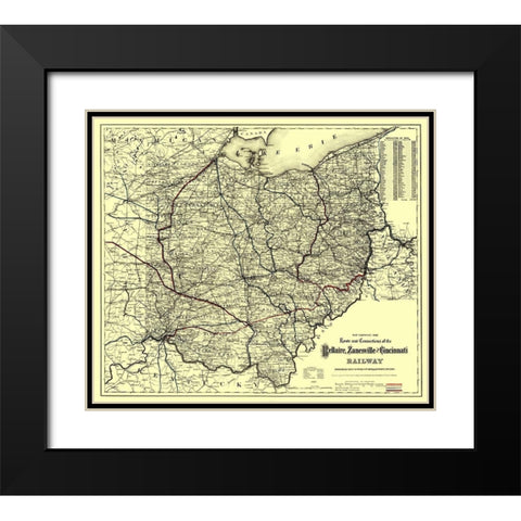 Bellaire, Zanesville and Cincinatti Railway 1883 Black Modern Wood Framed Art Print with Double Matting by Colton