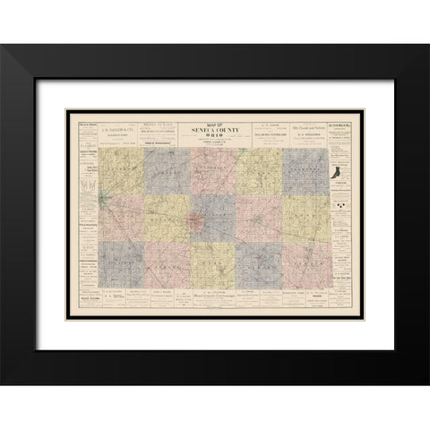 Seneca County Ohio - Woods 1896 Black Modern Wood Framed Art Print with Double Matting by Woods