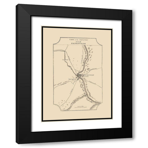 Zanesville Ohio - Melish 1812 Black Modern Wood Framed Art Print with Double Matting by Melish