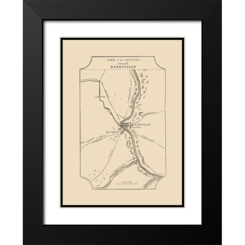 Zanesville Ohio - Melish 1812 Black Modern Wood Framed Art Print with Double Matting by Melish