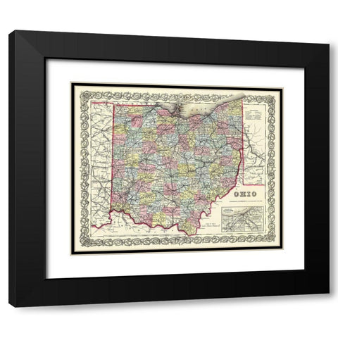 Ohio - Colton 1855 Black Modern Wood Framed Art Print with Double Matting by Colton