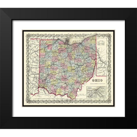 Ohio - Colton 1855 Black Modern Wood Framed Art Print with Double Matting by Colton