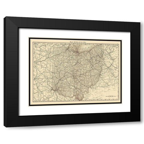 Ohio - Rand McNally 1879 Black Modern Wood Framed Art Print with Double Matting by Rand McNally