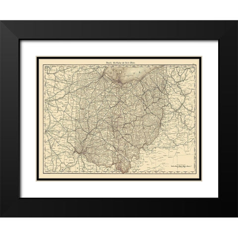 Ohio - Rand McNally 1879 Black Modern Wood Framed Art Print with Double Matting by Rand McNally
