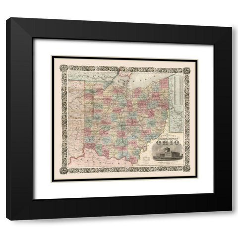 Ohio - Colton 1851 Black Modern Wood Framed Art Print with Double Matting by Colton