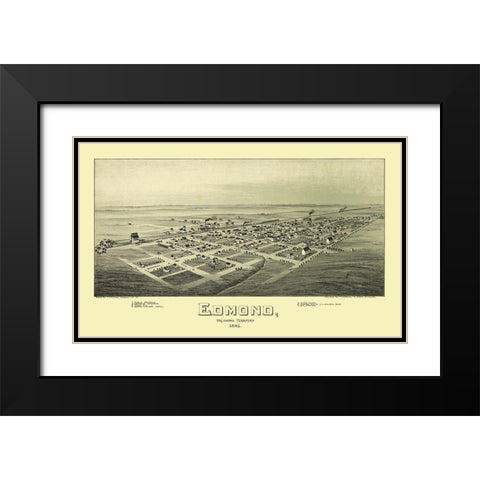 Edmond Oklahoma - Fowler 1891 Black Modern Wood Framed Art Print with Double Matting by Fowler