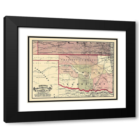 Oklahoma Indian Territory - Cram 1875 Black Modern Wood Framed Art Print with Double Matting by Cram