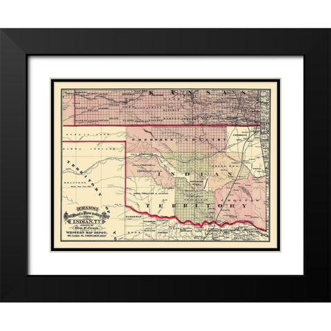 Oklahoma Indian Territory - Cram 1875 Black Modern Wood Framed Art Print with Double Matting by Cram