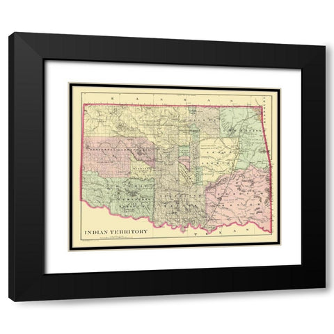 Oklahoma Indian Territory - Bradley 1887 Black Modern Wood Framed Art Print with Double Matting by Bradley