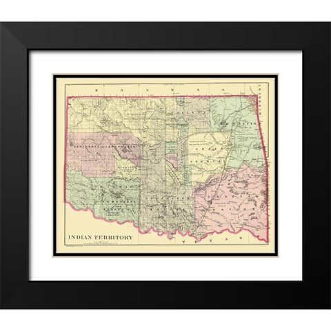Oklahoma Indian Territory - Bradley 1887 Black Modern Wood Framed Art Print with Double Matting by Bradley